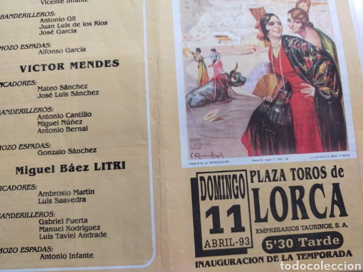 Carteles toros: Cartel de toros de mano Lorca 1993 - Foto 1