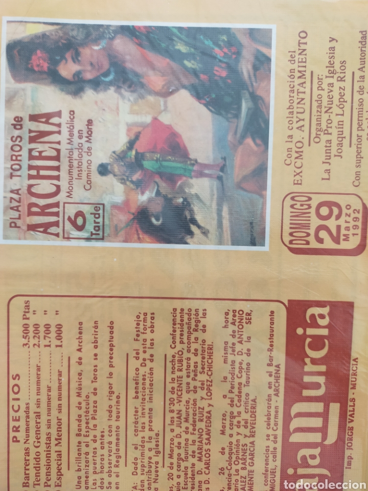 Carteles toros: Cartel de toros de mano Archena 1992 - Foto 1