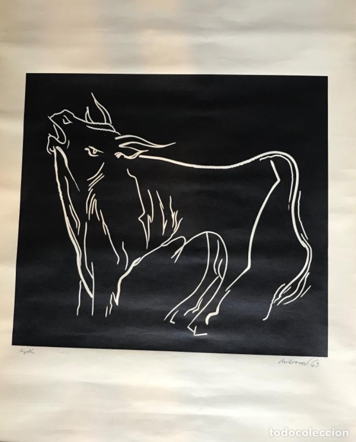 Carteles toros: Grabado de toros firmado - Foto 1