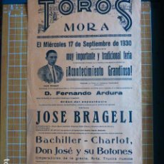 Carteles Toros: PLAZA DE TOROS DE MORA TOLEDO CARTEL CORRIDAS 1930 22 X 47 CMTS