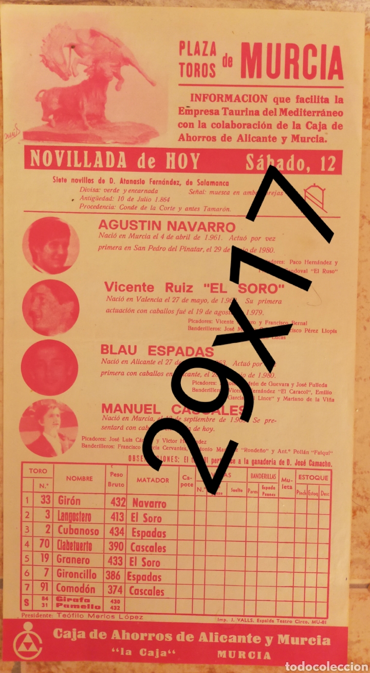 Carteles toros: Cartel de toros de Murcia 1981 - Foto 1