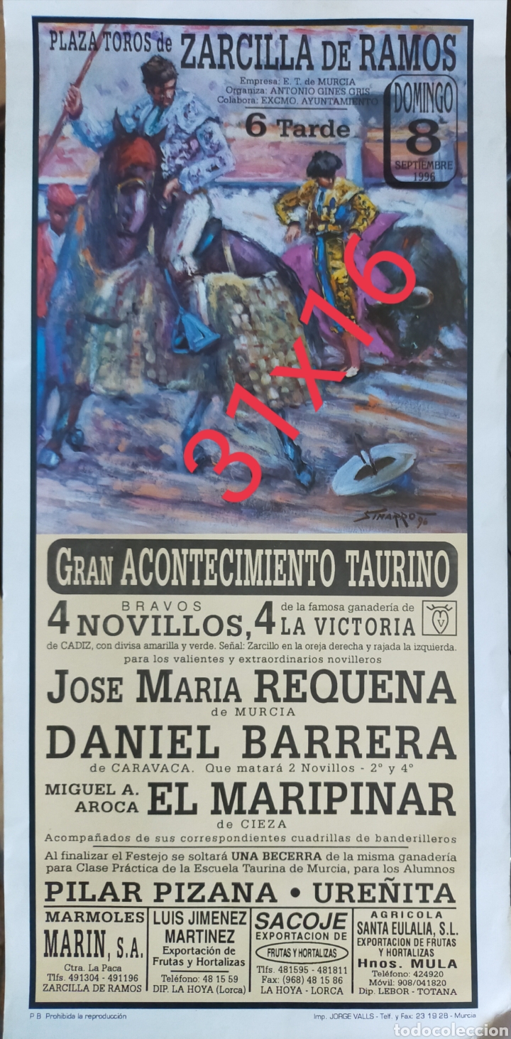 Carteles toros: Cartel de toros Zarcilla de Ramos 1996 - Foto 1