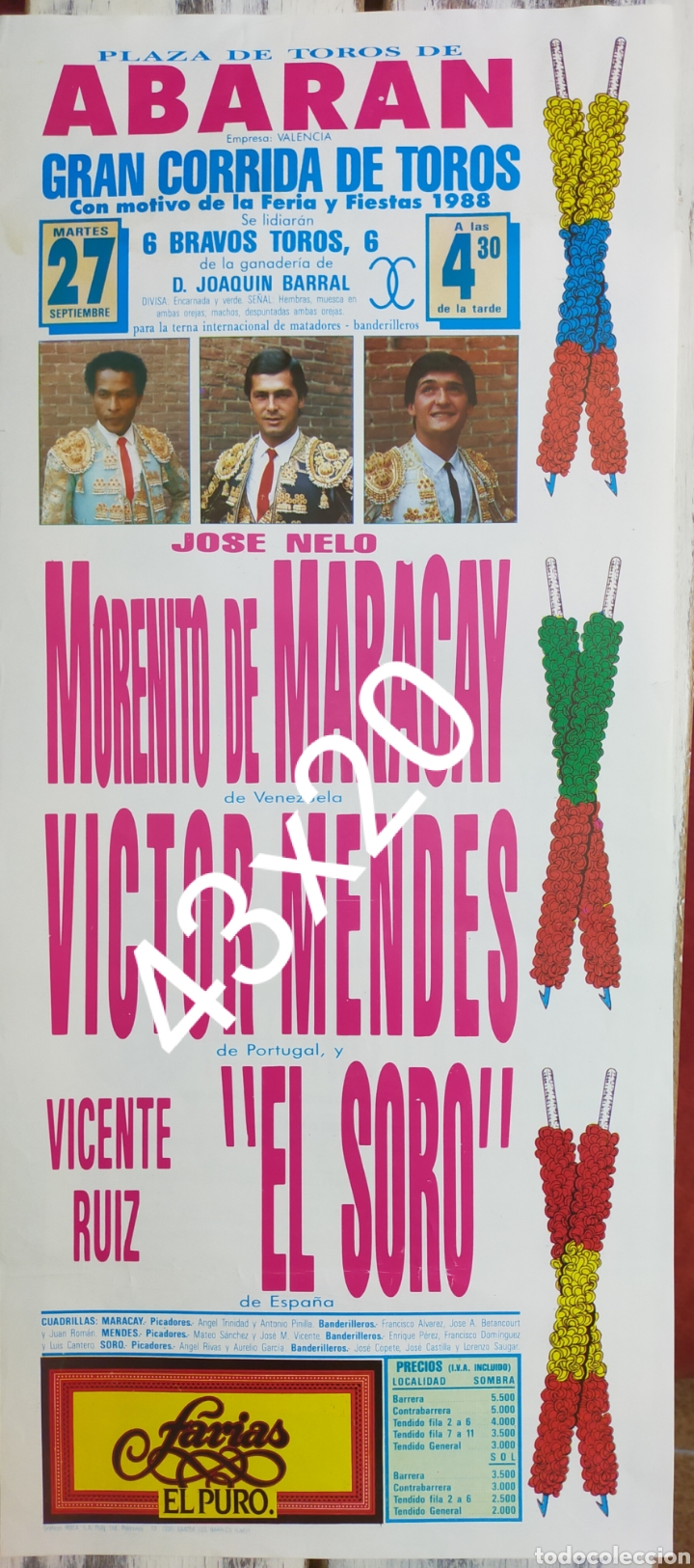 Carteles toros: Cartel de toros Abaran 1988 - Foto 1