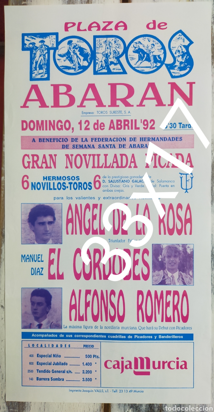 Carteles toros: Cartel de toros de Abaran 1992 - Foto 1