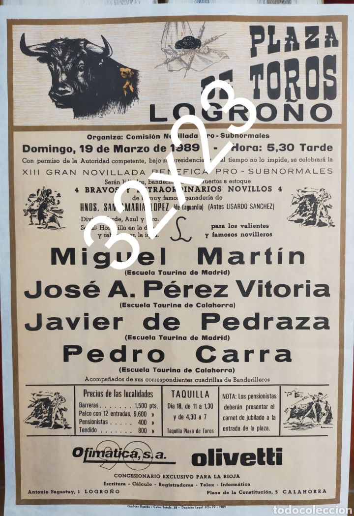 Carteles toros: Cartel de toros Logro&ntilde;o 1989 - Foto 1