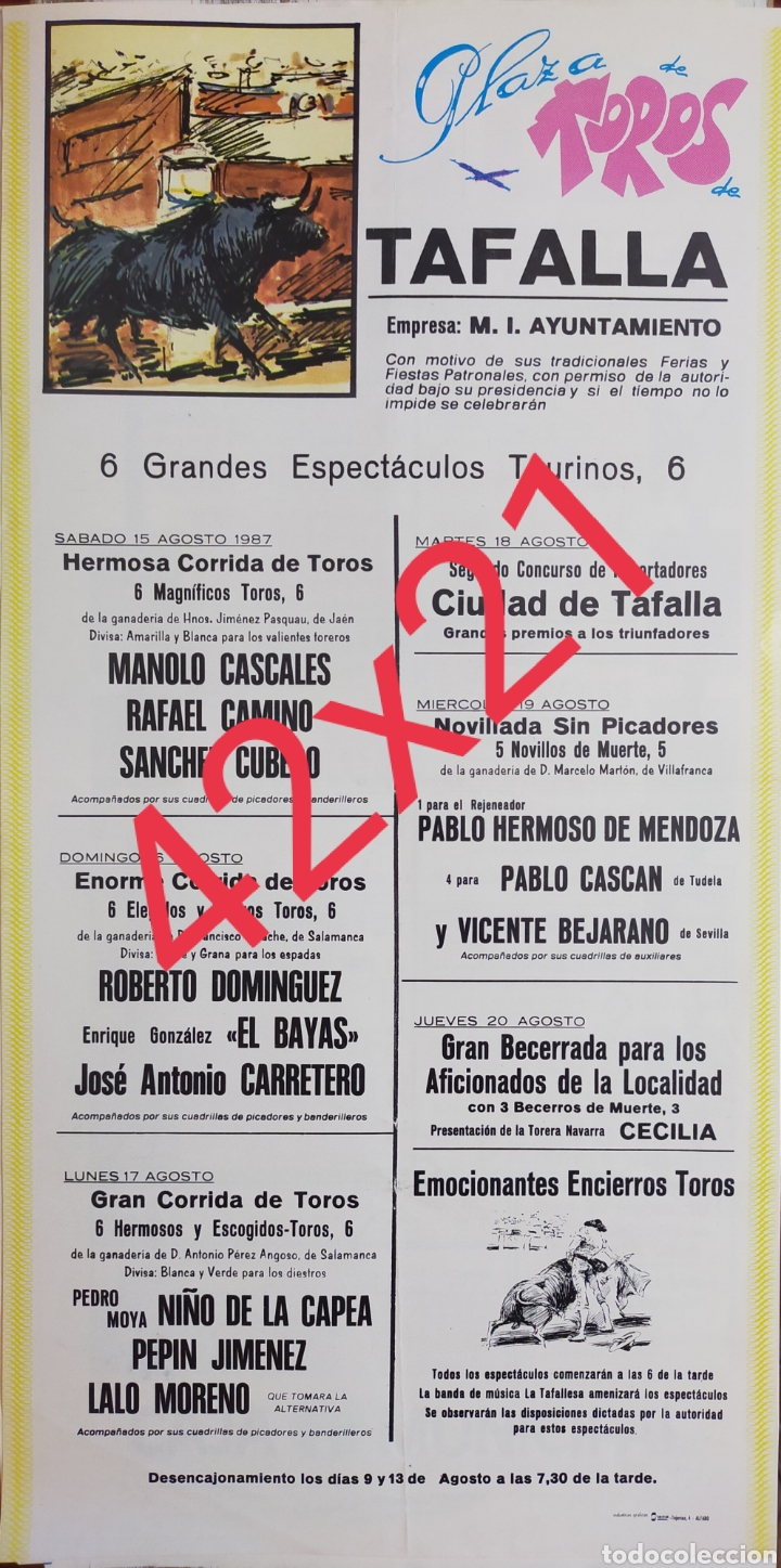 Carteles toros: Cartel de toros Tafalla 1987 - Foto 1