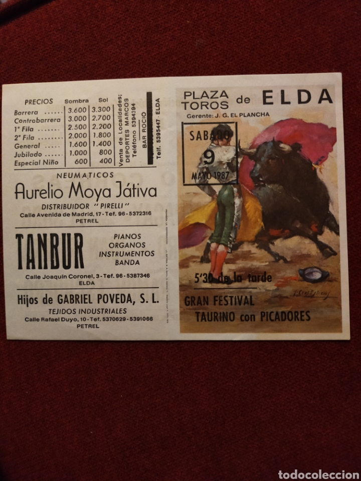Carteles toros: Cartel de toros de mano Elda 9 mayo 1987 - Foto 1