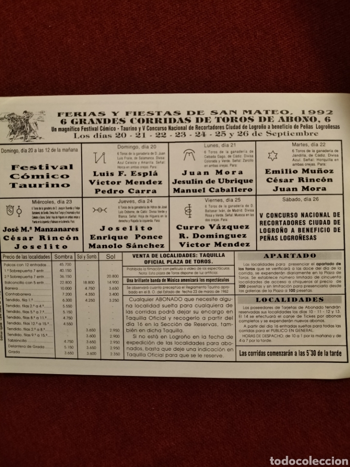 Carteles toros: Cartel de toros de mano Logro&ntilde;o 1992 - Foto 2