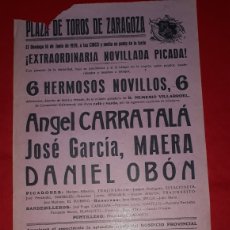 Carteles Toros: PLAZA DE TOROS DE ZARAGOZA 16 DE JUNIO DE 1929. Lote 299793923
