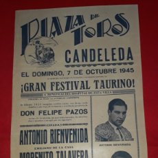 Carteles Toros: PLAZA DE TOROS DE CANDELEDA ÁVILA 7 DE OCTUBRE DE 1945. Lote 300256313