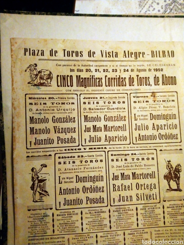 cartel de toros bilbao 1952 original de época - - Comprar Carteles