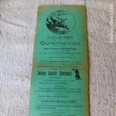 Carteles Toros: PLAZA DE TOROS DE QUISMONDO TOLEDO CARTEL CORRIDA 1915 DOMINGUIN 18 X 45 CMTS