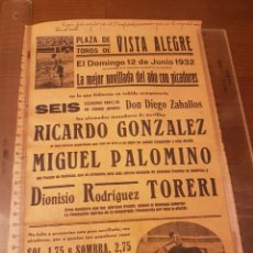 Carteles Toros: CARTEL TOROS MADRID 12 DE JUNIO DE 1932. RICARDO GONZALEZ,MIGUEL PALOMINO, DIONISIO RODRIGUEZ TORERI. Lote 305023133