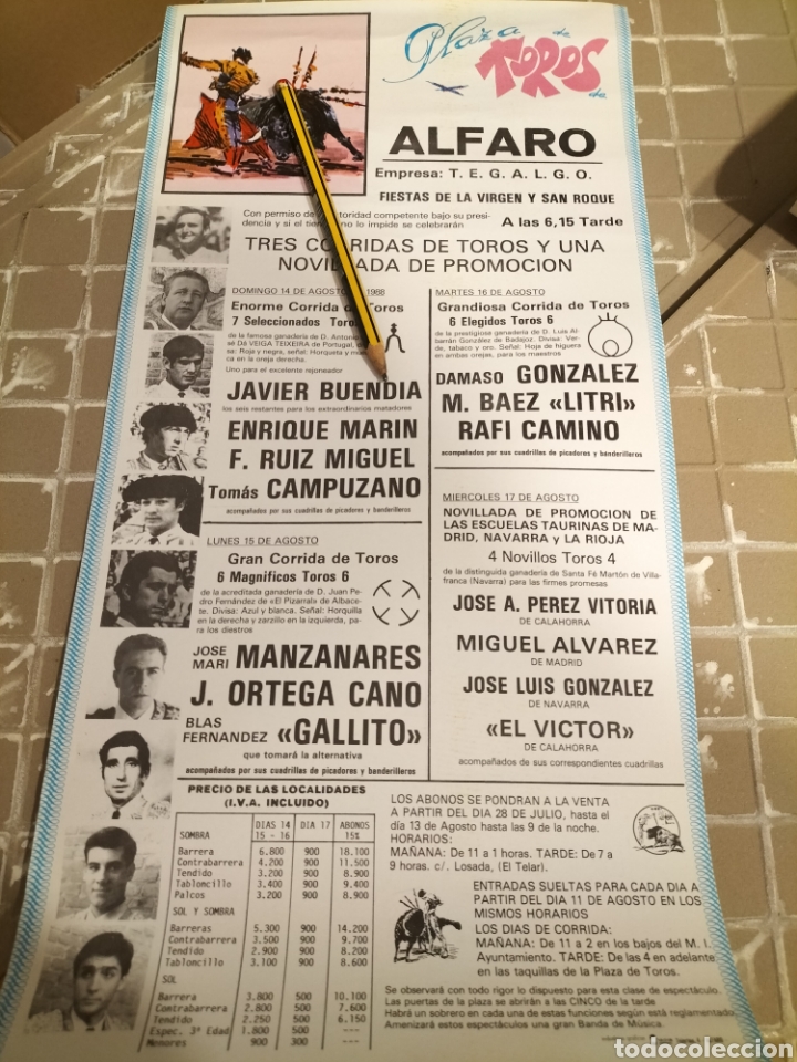 Carteles toros: Cartel toros Alfaro 1988 - Foto 1