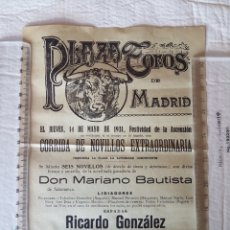 Carteles Toros: CARTEL TOROS MADRID. RICARDO GONZÁLEZ, FRANCISCO CESTER, ANTONIO GARCÍA MARAVILLA.14 DE MAYO DE 1931. Lote 312344943