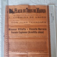 Carteles Toros: CARTEL TOROS MADRID 24 MAYO 1931. NICANOR VILLALTA, VICENTE BARRERA, FERMÍN ESPINOSA ARMILLITA CHICO. Lote 312368653