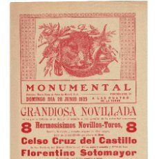 Carteles Toros: CARTEL PLAZA DE TOROS MONUMENTAL DE BARCELONA. 1925. GINESILLO, PRIETO, TIEBAS.. Lote 313827193