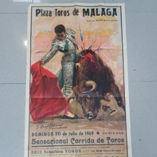Carteles Toros: ANTIGUO CARTEL TOROS PLAZA DE TOROS MALAGA 1969. ANTONIO LEON. EL MONAGUILLO. PACO CEBALLOS. 105×54