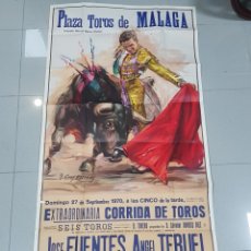 Carteles Toros: GRAN FORMATO . CARTEL PLAZA TOROS MALAGA 1970. FUENTES.TERUEL.MARISMEÑO . 160 × 79 CM