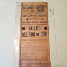 Carteles Toros: CARTEL TOROS MADRID 22 AGOSTO 1940. RAFAEL ORTEGA GALLITO, MIGUEL DEL PINO, RAFAEL PEREA BONI.. Lote 327558858