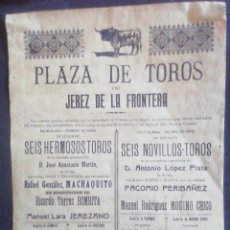 Carteles Toros: CARTEL DE TOROS JEREZ DE LA FRONTERA. 1910. Lote 329339328