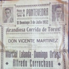 Carteles Toros: CARTEL DE TOROS PONTEVEDRA. 1932. Lote 329341498
