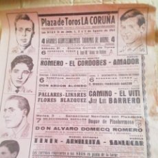 Carteles Toros: CARTEL DE TOROS LA CORUÑA 1965. 43 X 30.5 CM. Lote 339794318