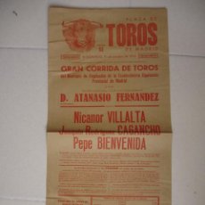 Carteles Toros: CARTEL PLAZA TOROS MADRID.CORRIDA EMPEADOS DIPUTACION.1942.ATANASIO .VILLALTA.CAGANCHO.BIENVENIDA