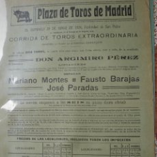 Carteles Toros: CARTEL PLAZA TOROS MADRID.CORRIDA EXTRAORDINARIA SAN PEDRO1924.ARGIMIRO PEREZ.MONTES.PARADAS.BARAJA.