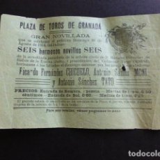 Carteles Toros: GRANADA PLAZA DE TOROS 1914 NOVILLADA CHICUELO MONI Y TATO CARTEL DE MANO 10,5 X 16 CMTS. Lote 342295673