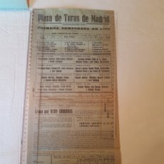 Carteles Toros: CARTEL TOROS MADRID ABONO 1933 PRIMERA TEMPORADA. Lote 354054258