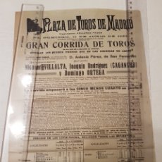 Carteles Toros: CARTEL TOROS MADRID 11 JUNIO 1933. NICANOR VILLALTA JOAQUÍN RODRÍGUEZ CAGANCHO DOMINGO ORTEGA. Lote 358084950