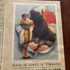 Carteles Toros: ENRIQUE VERA, EL TURIA Y PEPE LUIS RAMÍREZ. TOROS EN VINAROZ, 9 DE AGOSTO 1959