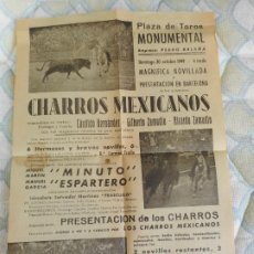 Carteles Toros: PLAZA TOROS MONUMENTAL BARCELONA 1949. CHARROS MEXICANOS. MIGUEL MINUTO. MANUEL ESPARTERO. FRANCUELO. Lote 366701881