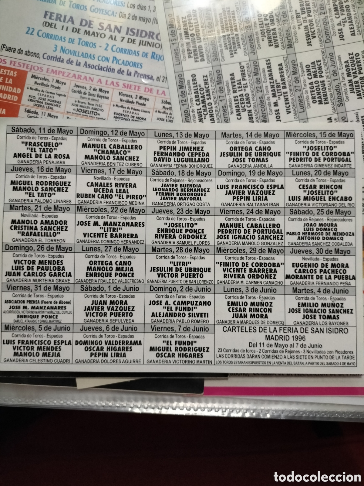 Carteles toros: Cartel de toros de mano Madrid 1996 - Foto 1