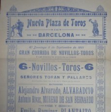 Carteles Toros: TOROS.- BARCELONA. NUEVA PLAZA. GRAN CORRIDA DE NOVILLOS-TOROS EL8 DE SEPTBRE. DE 1901.