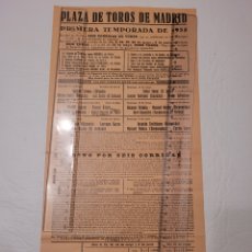 Carteles Toros: CARTEL TOROS MADRID 1935, ABONO PRIMERA TEMPORADA. Lote 374858199