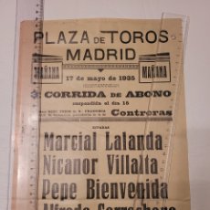 Carteles Toros: CARTEL TOROS MADRID 17 MAYO 1935. MARCIAL LALANDA NICANOR VILLALTA PEPE BIENVENIDA CORROCHANO. Lote 376160734