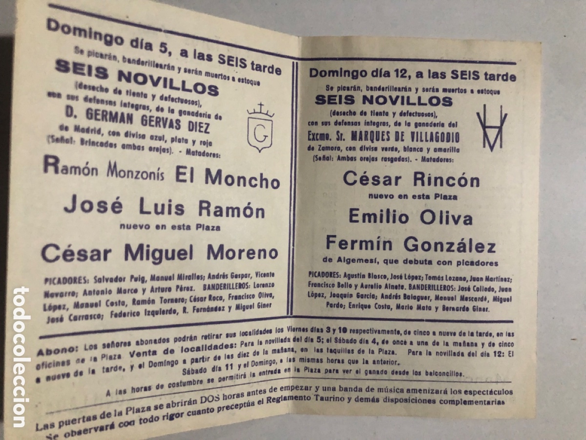 Carteles toros: Programa plaza de toros valencia 1982 cesar rinc&oacute;n el moncho fermin Gonz&aacute;lez - Foto 2