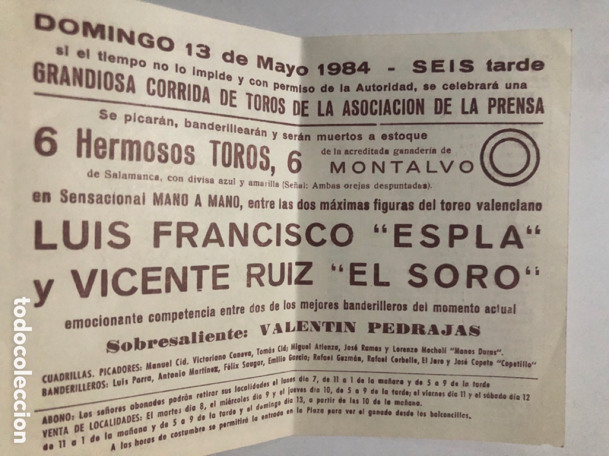 Carteles toros: Programa plaza de toros valencia 1984 el soro luis Francisco Espla - Foto 2