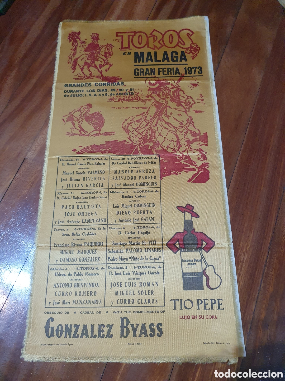 Carteles toros: Cartel de toros em seda .Malaga 1973 - Foto 1