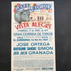 Carteles Toros: CARTEL TOROS - VISTA ALEGRE, MADRID - 7 DE ABRIL DE 1974. Lote 401123054