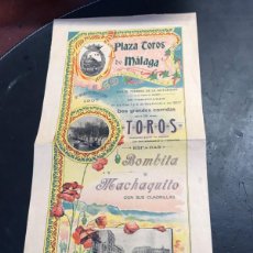 Carteles Toros: CARTEL PLAZA DE TOROS DE MALAGA LITOGRÁFICO 1907 BOMBITA Y MACHAQUITO. Lote 401679344