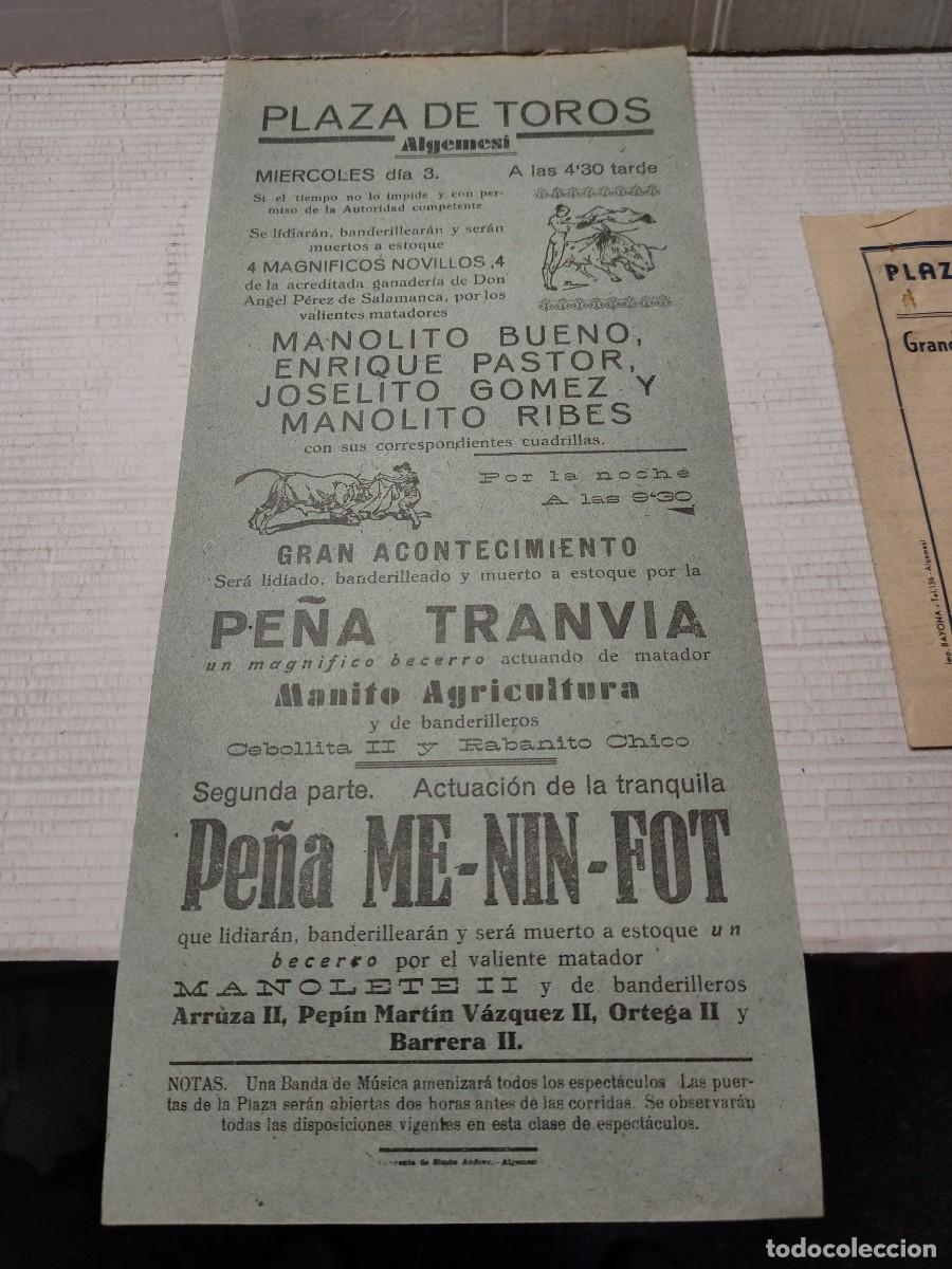 Carteles toros: Cartel y Programa Toros Algemesi 1945 - BUENO, PASTOR,GOMEZ Y RIBES - Foto 2