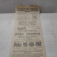 Carteles Toros: CARTEL TOROS ALGEMESI 1945 - BUENO, PASTOR,GOMEZ Y RIBES