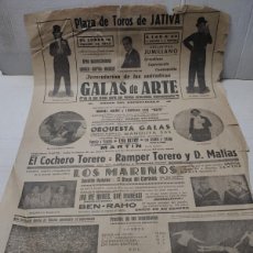Carteles Toros: CARTEL TOROS JATIVA 1943 - GALAS DE ARTE Y BECERROS