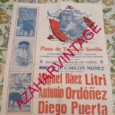 Carteles Toros: SEVILLA, 1975, CORRIDA DE TOROS A FAVOR DEL ATENEO, LITRI, ORDOÑEZ Y DIEGO PUERTA, 32X43 CMS