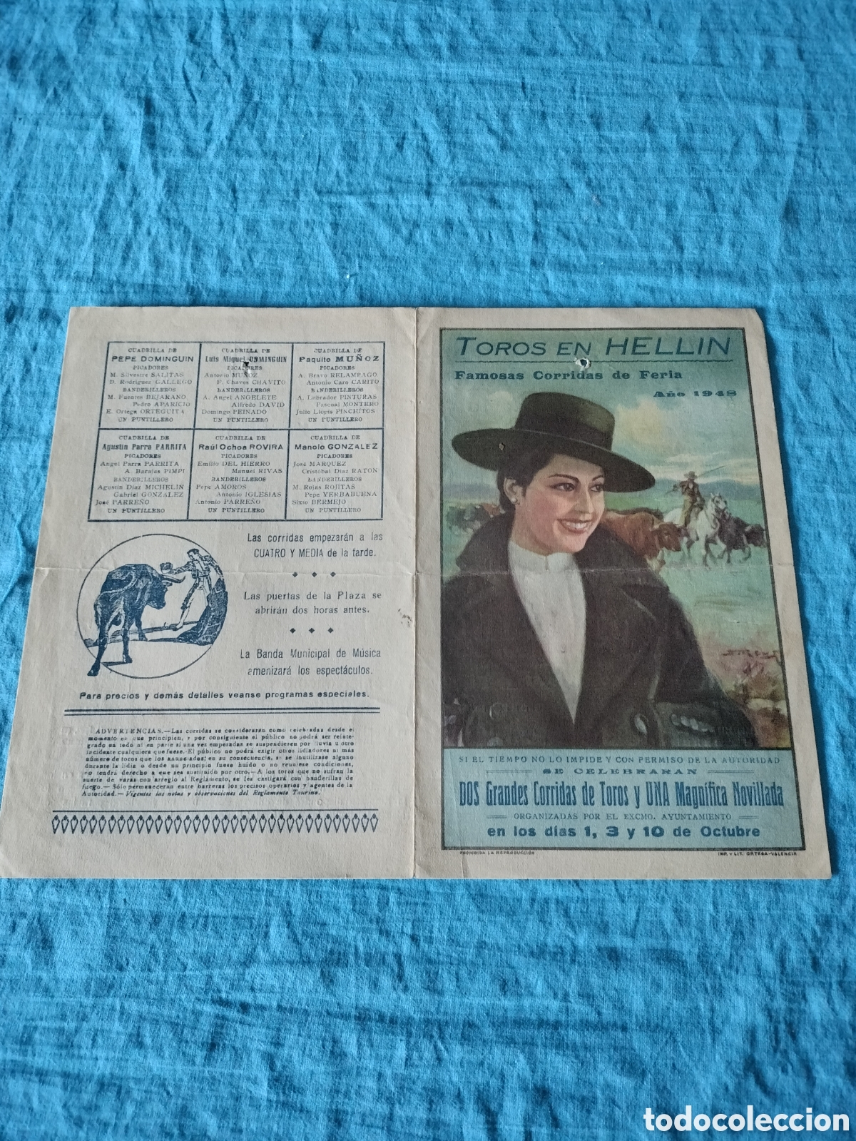 Carteles toros: PLAZA DE TOROS DE HELLIN 1948 - Foto 1