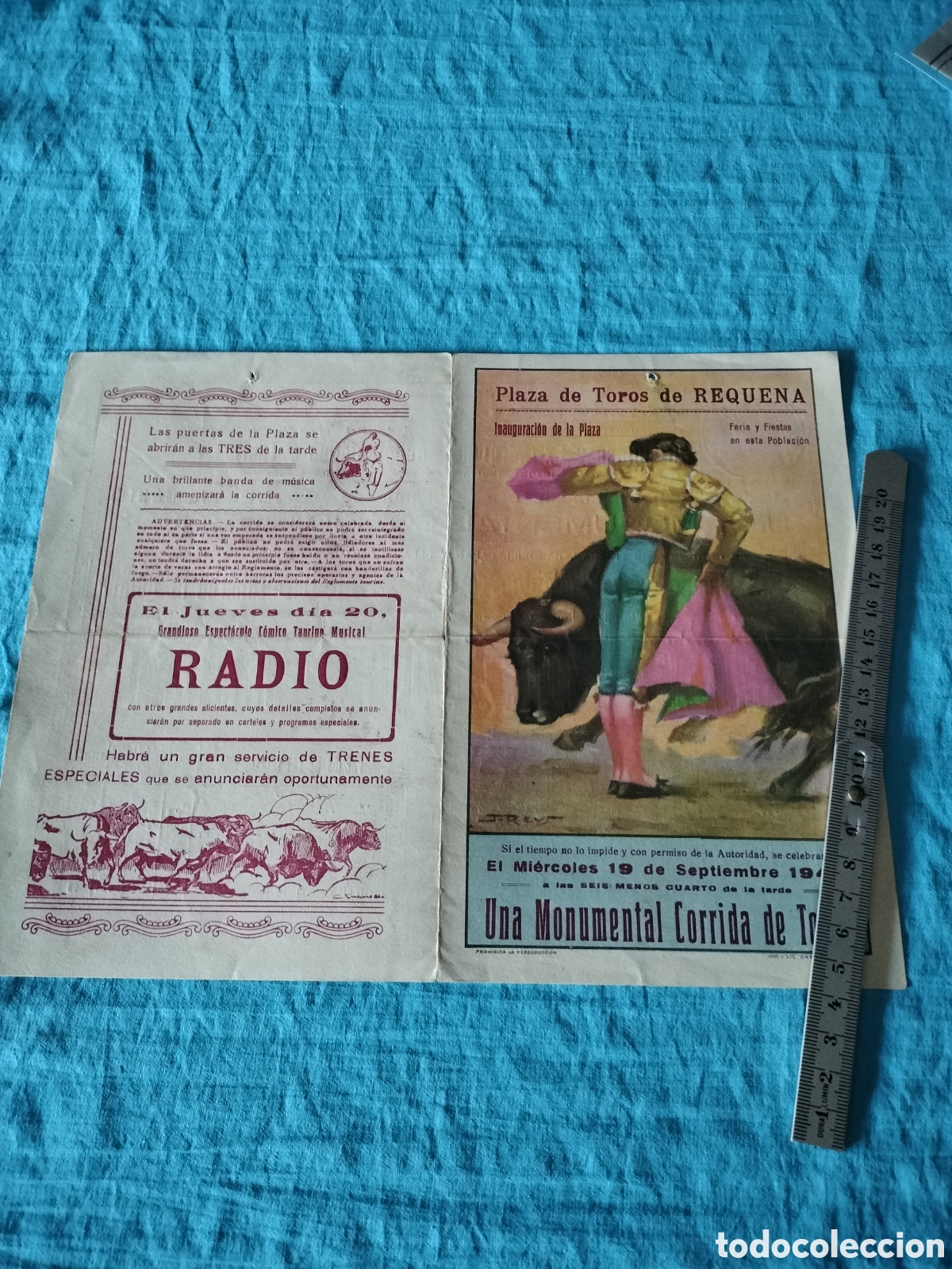 Carteles toros: PLAZA DE TOROS DE REQUENA 1945 - Foto 1