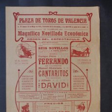 Carteles Toros: CARTEL TOROS VALENCIA - MAYO DE 1914 - NOVILLOS DE MIGUEL MARTIN, FERRANDO, CANTARITOS, DAVID